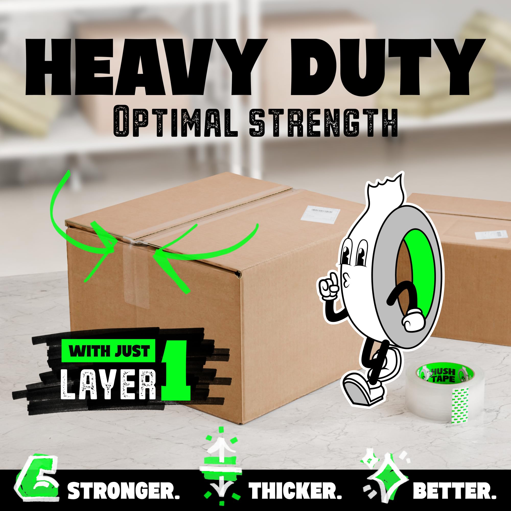 Hush Tape, Heavy Duty Low Noise Clear Packing Tape, 66 Micron - Image 2