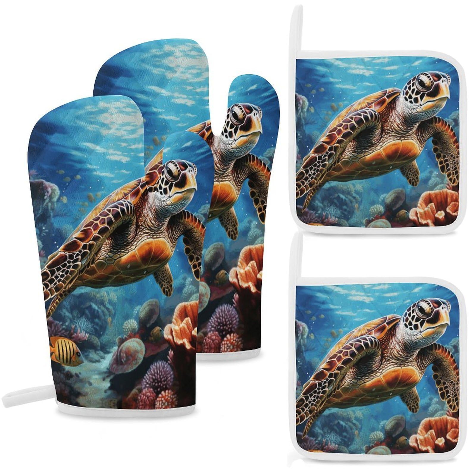 Sea Turtles Diamond Painting Oven Mitts and Pot Holders Sets Heat Resistant Oven Glove with Hanging Loop for Baking Cooking BBQ Thicken Potholders for Kitchen