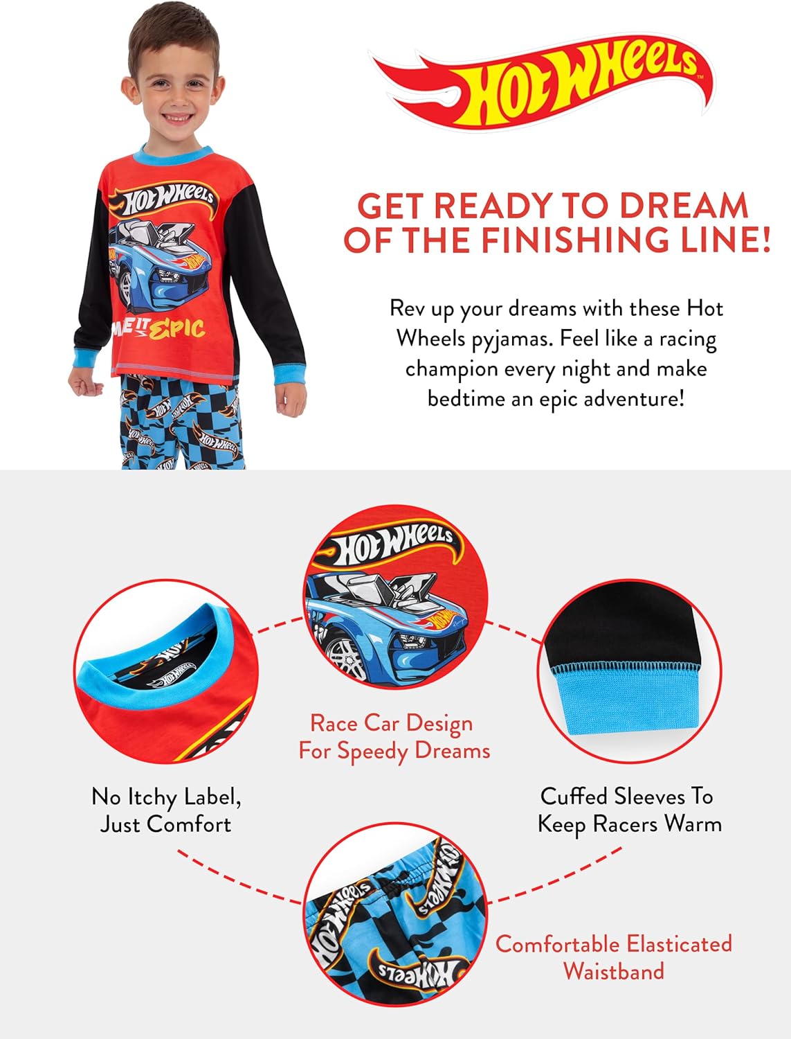 Hot Wheels Pajamas | Long Sleeve Boys Pjs | Race Car Pajamas For Boys