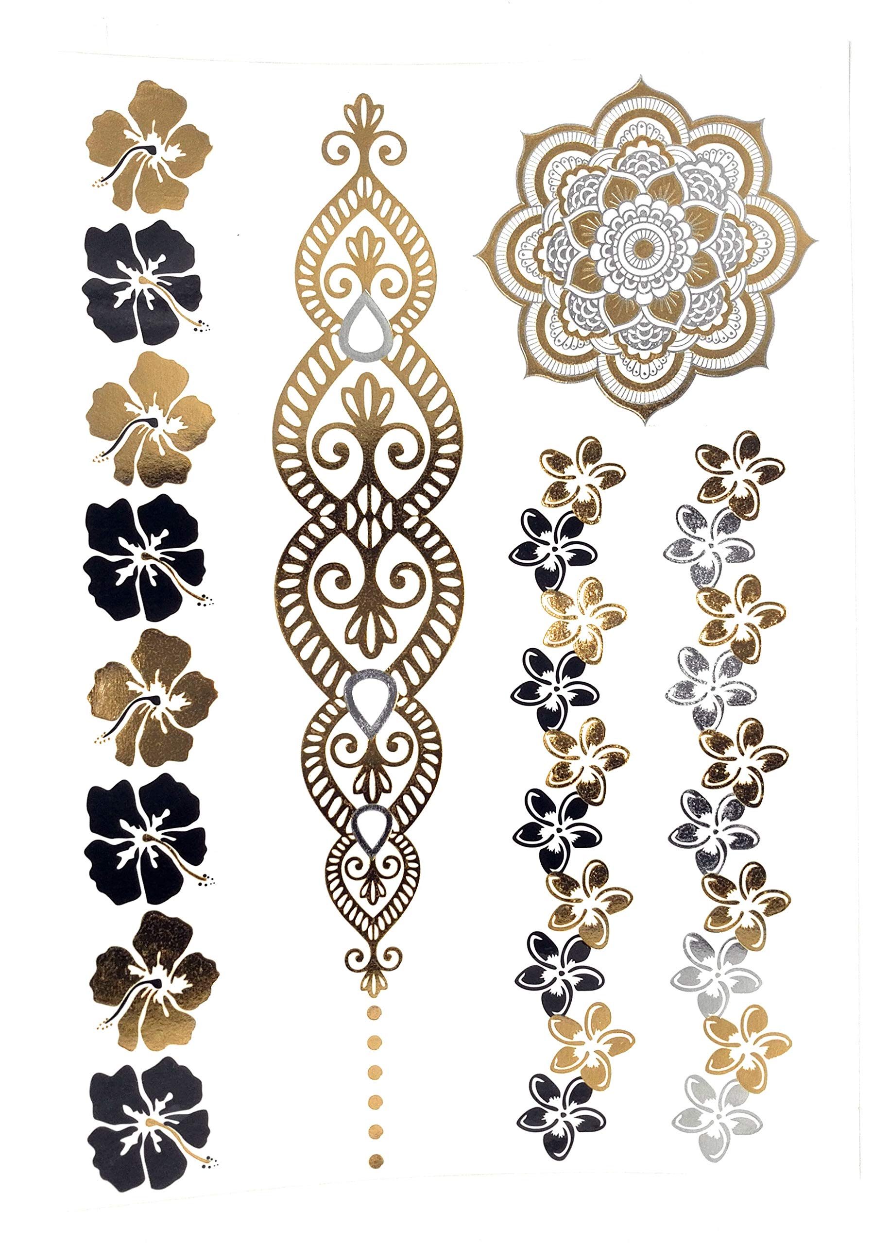 S.A.V.I 3D Temporary Tattoo Golden and Silver Metallic Sticker Sword In Rose Birds Deer Design Size 21x15cm - 1pc. (120), Gold, 4 g