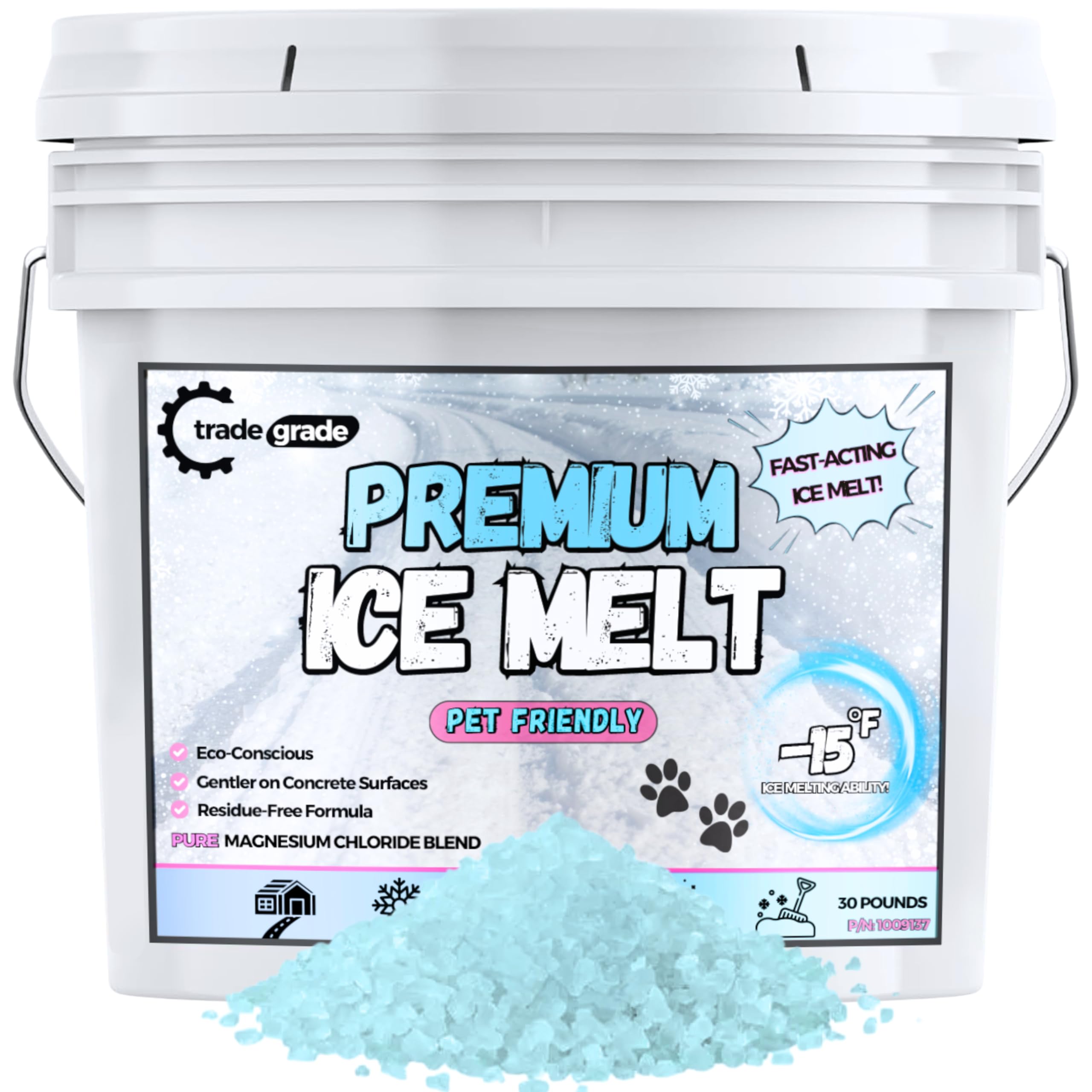 Pet-Friendly Ice Melt - Fast Acting Magnesium Chloride Formula, Safer for Pets & Surfaces, 15lb Bucket