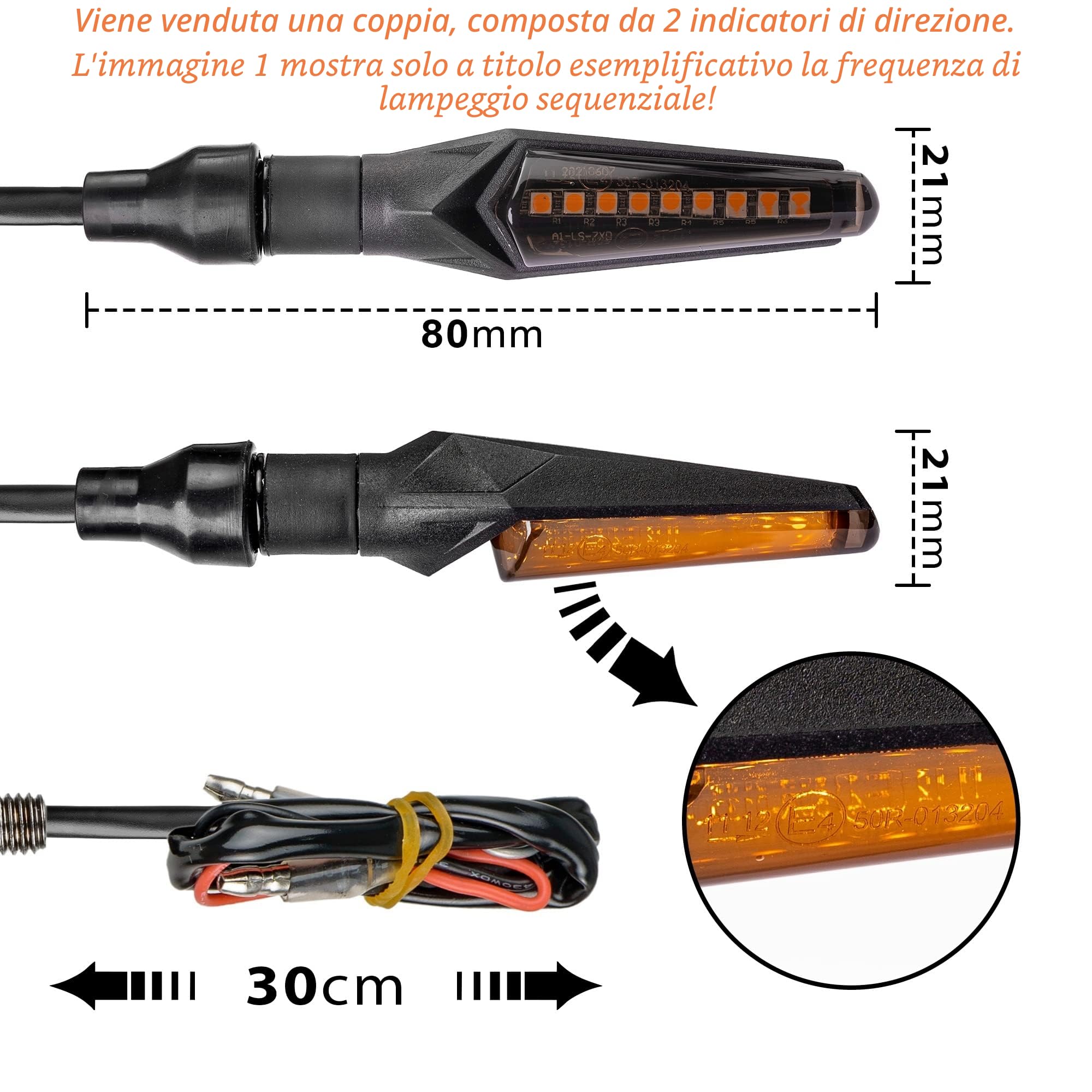 Simda Pro Indicatori Frecce LED Moto Omologate E Mark con Effetto Dinamico Design Nero Universale per Moto Quad ATV Lampeggiante Sequenziale Alta Luminosità Norma IP67 Impermeabile