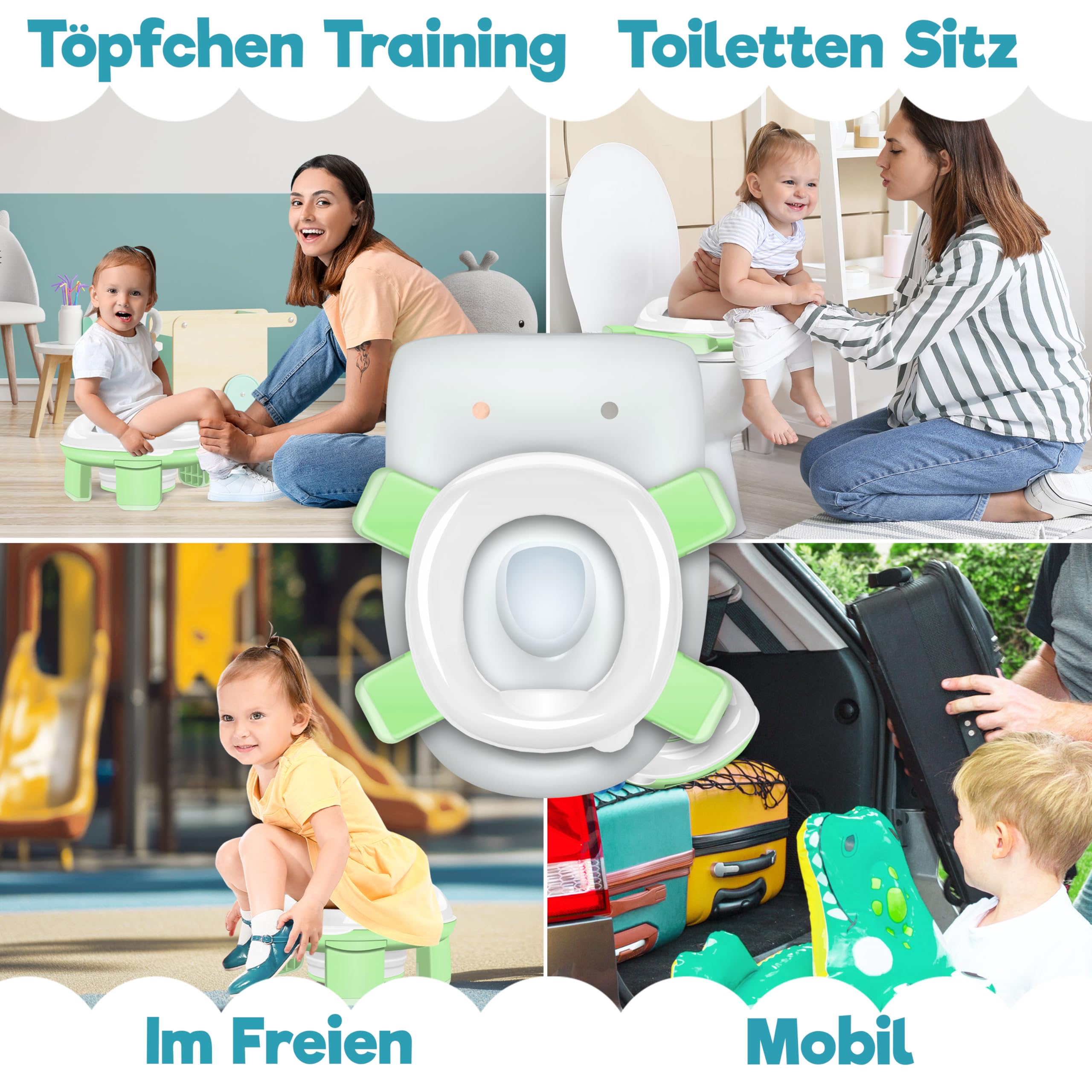 KIDIZ® Vasino per bambini con sedile per WC, comodo vasino, materiale PP con sacchetto della spazzatura, vasino per bambini per viaggiare e sistema di ricompensa con adesivi, soluzione 3 in 1