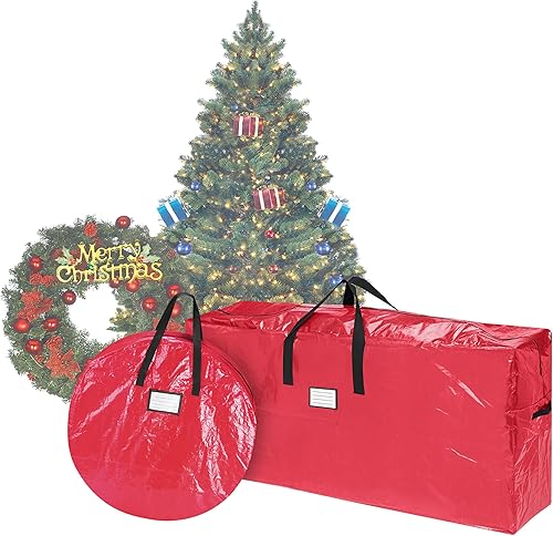 Elf Stor - Juego de bolsas de almacenamiento para coronas y árbol de Navidad bolsas con cremallera para proteger árboles artificiales de 9 pies y