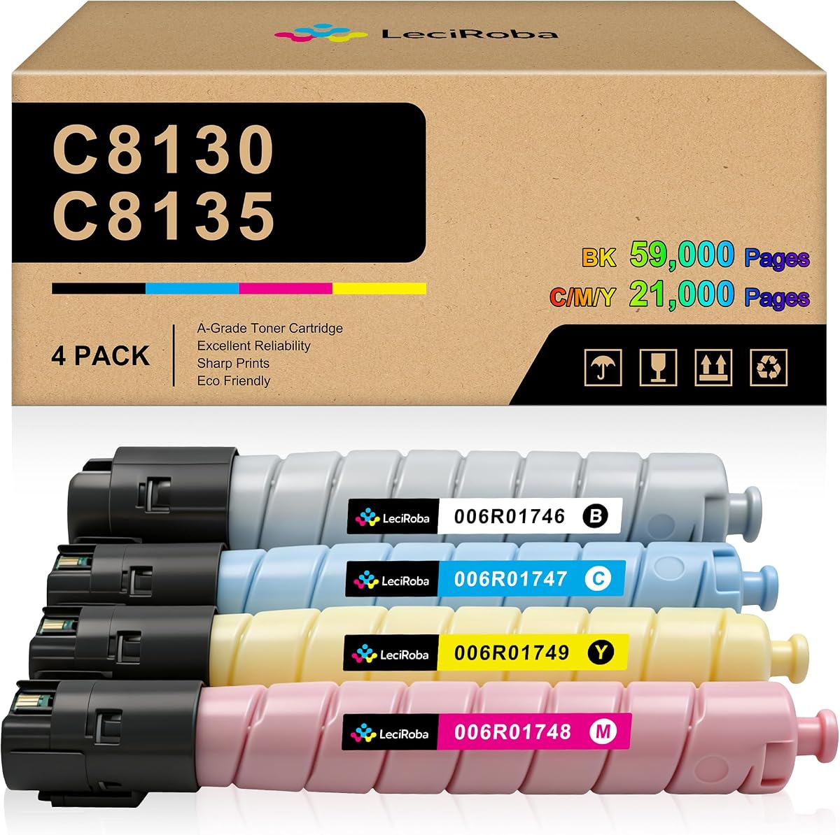 LeciRoba Compatible C8130 4-Color Toner Cartridge Replacement for Xerox | AltaLink C8130 C8135 C8145 C8155 C8170 C8230 C8235 C8245 C8255 C8270 Printer (4-Pack 006R01746 006R01747 006R01748 006R01749)