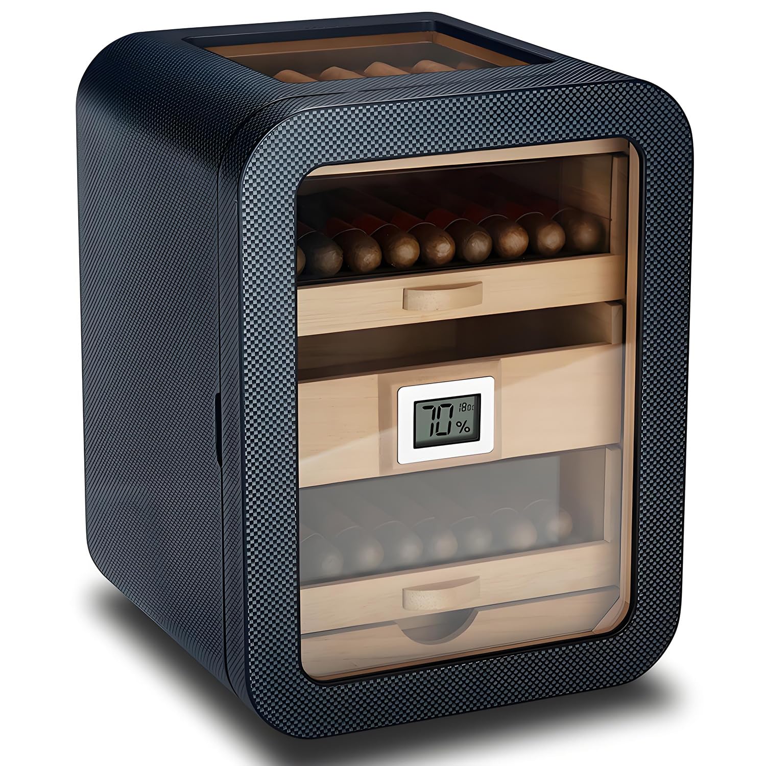 Zigarrenhumidor aus Zedernholz, elektrischer Zigarrenschrank mit digitalem Hygrometer, geräuschloser, konstanter Humidor mit 110 Fassungsvermögen, Zigarrenkühler-Humidor für Männer C(withsunroof)