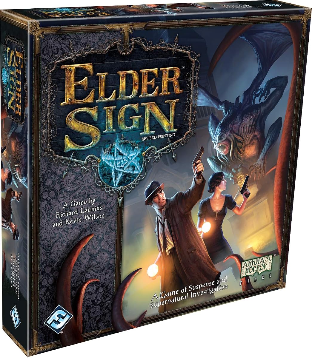 Juego de mesa Elder Sign: ¡intriga sobrenatural, aventura cooperativa de dados! Juego de terror y misterio, mayores de 14 años, de 1 a 8 jugadores, de 1 a 2 horas de juego, creado por Fantasy Flight Games