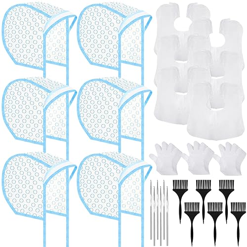 Boao Juego de 6 juegos de coloración para el cabello, incluye 6 gorras de PVC para colorear el cabello, 6 agujas para el cabello, 6 chales