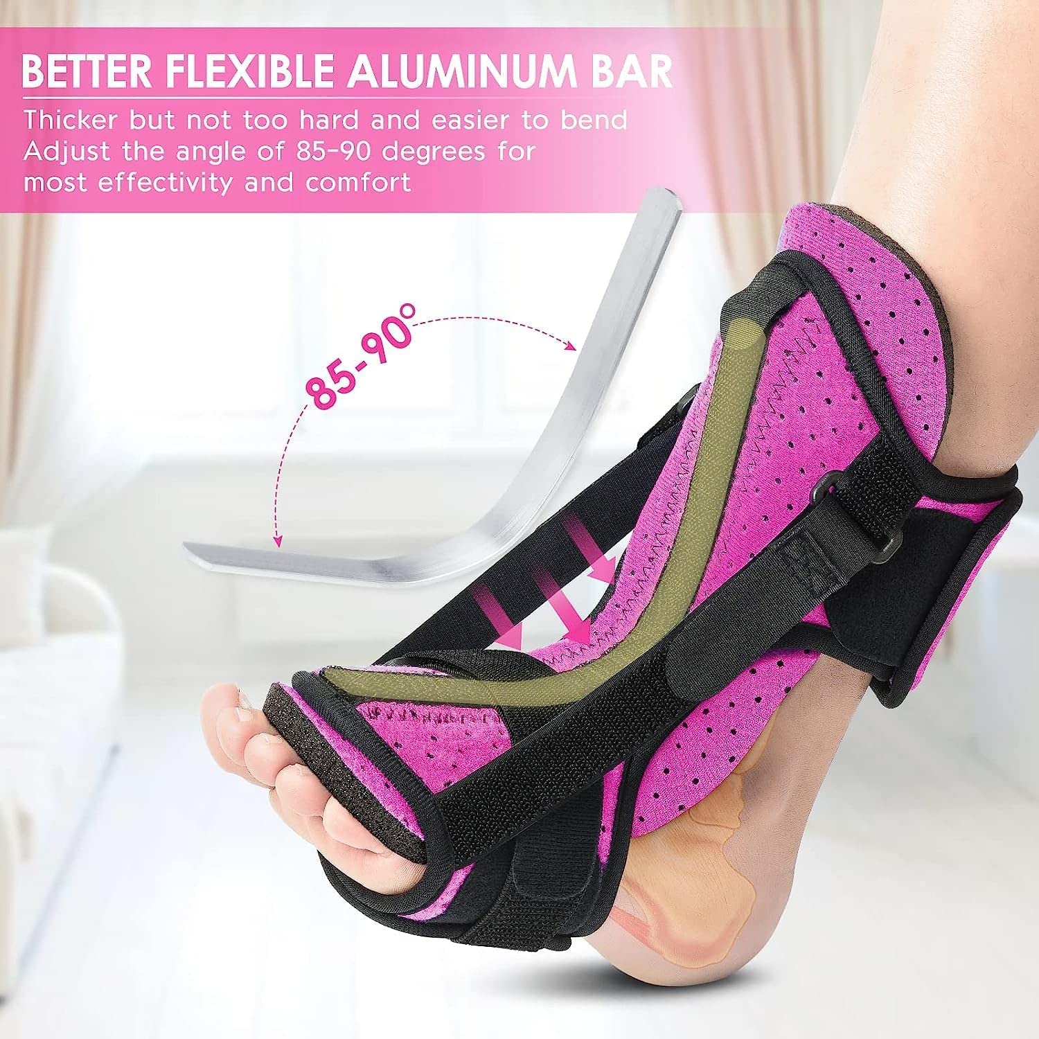 Plantar Fasciitis Night Splint: 2 Packs Upgraded Brace with Soft Memory Foam Pad | Ankle Brace for Plantar Fasciitis Relief Achilles Tendonitis Relief Foot Drop Heel Arch Pain Support for Women Pink