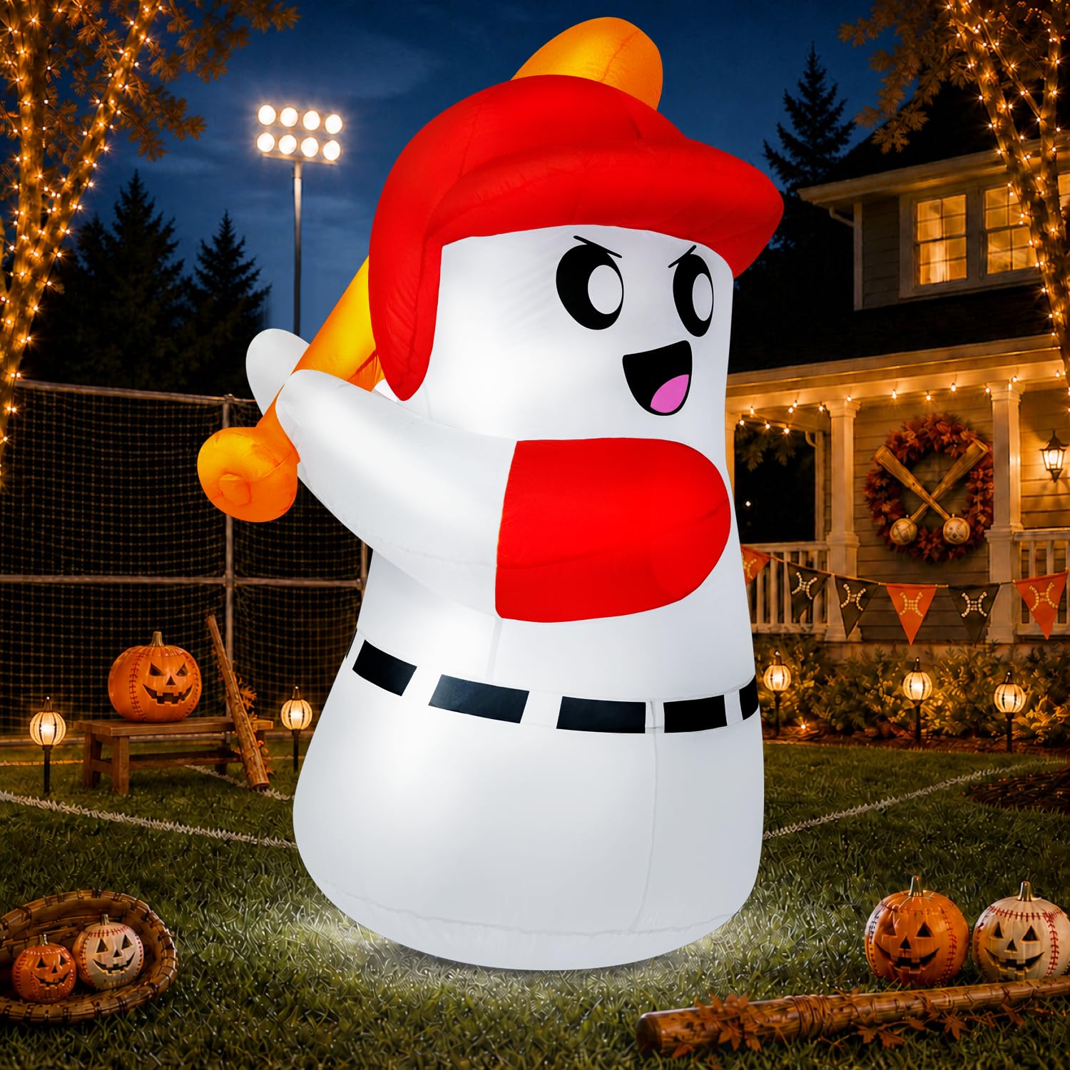 zukakii Halloween Inflatables Decoration Halloween Ghost Batter | Halloween Blow Up Yard Decorations Ghost Hitter Blowups Built-in LED Lights Easy Set Up for Festival Party Lawn Indoor