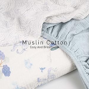 Gllquen Baby Muslin Bassinet Sheets 3 Pack, Breathable Elastic Cozy Fitted Cotton Bassinet Mattress Sheet for Baby Boy Girls, Fit for Hourglass Oval Rectangular Cradle Pad Sheets 33"x17" (Light Blue)