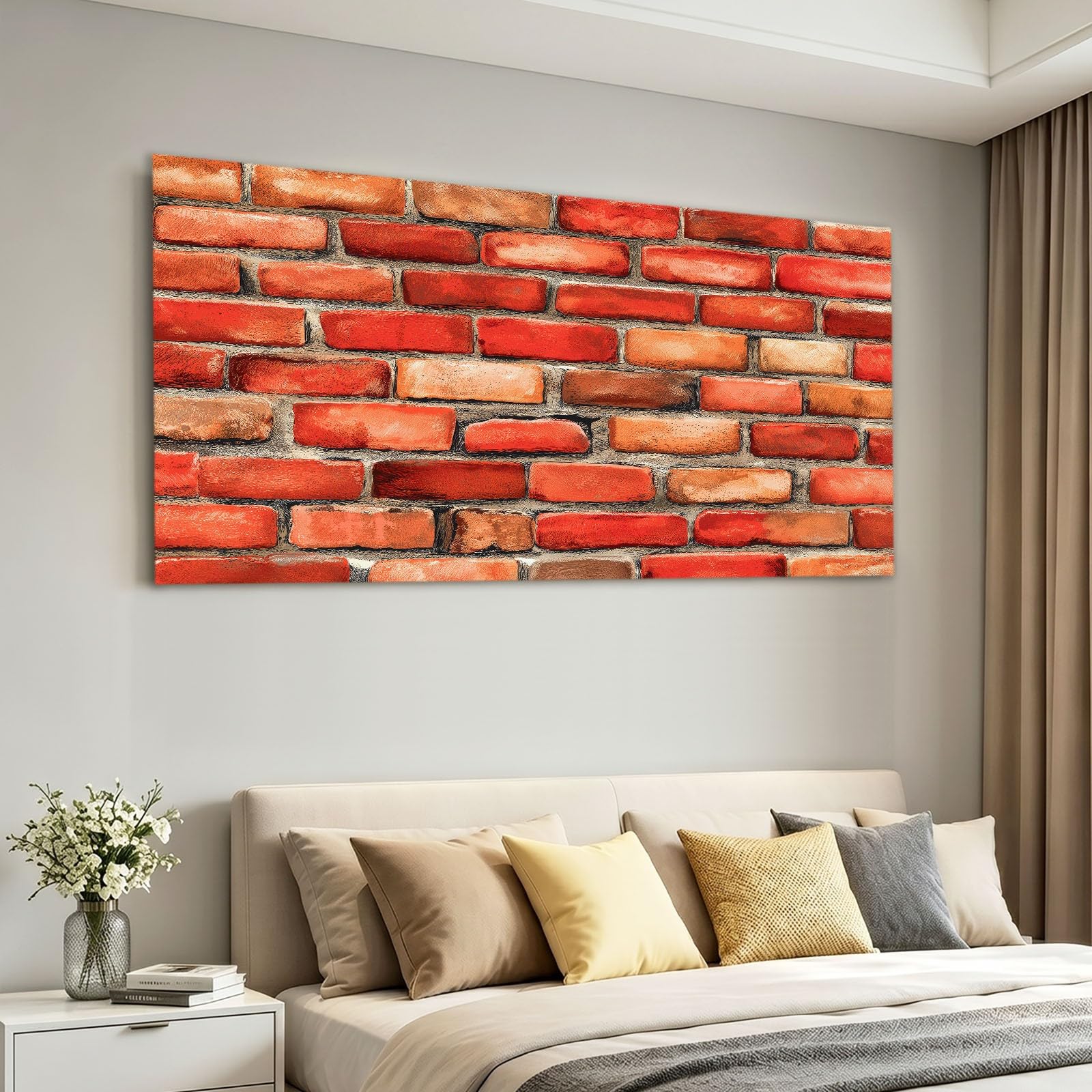 Générique Impression sur Toile Vintage 70 x 50 cm Cadre en Bois Tableau Affiche Décoration Murale - Rouge Mur Briques Rouges Pierres pour Salon, Chambre, Couloir & Salle de Bain, Déco Maison