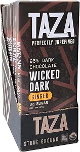Taza Chocolate Organic Amaze Bar 95% Stone Ground, Wicked Dark with Ginger, 2.5 Ounce (10 count), Vegan