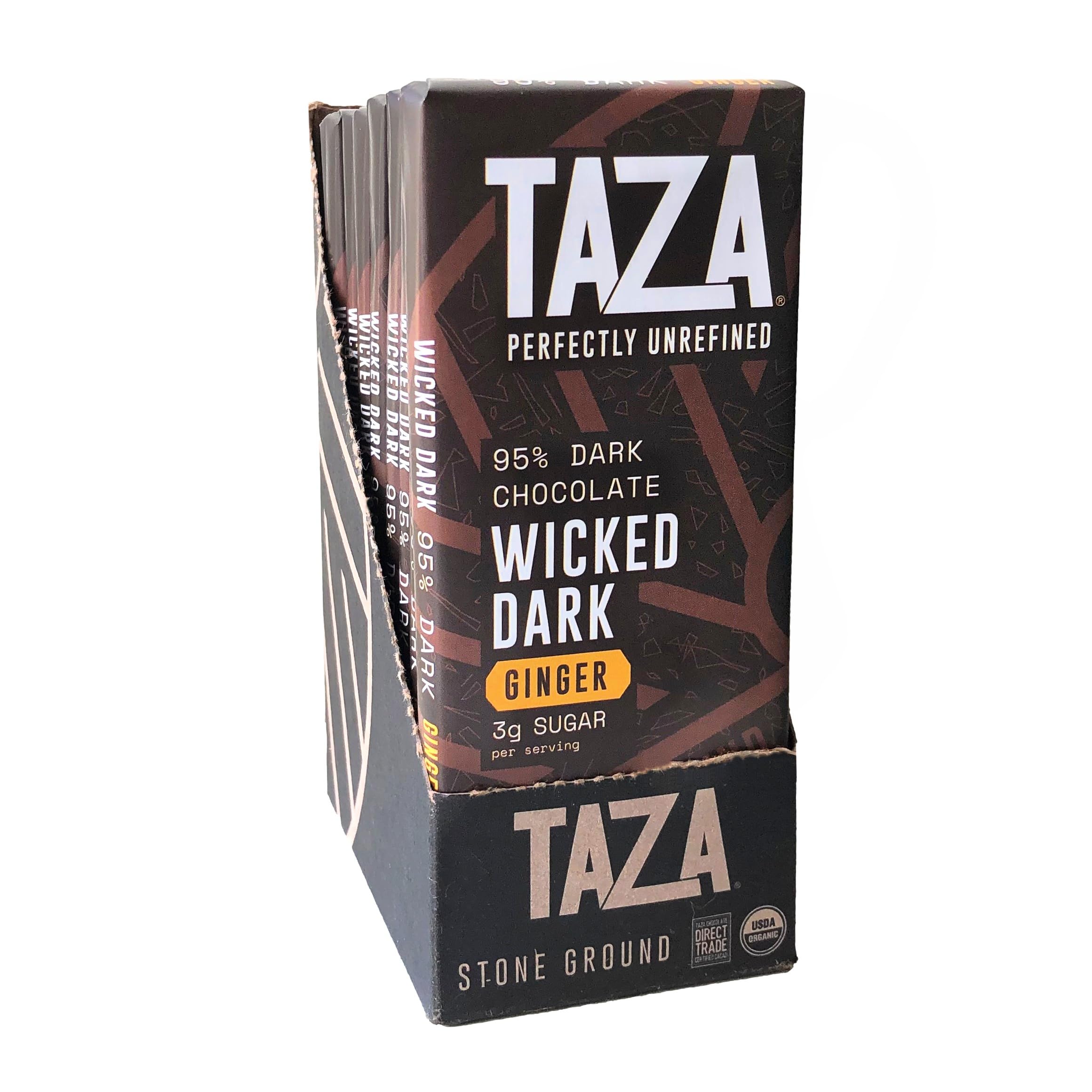 Taza Chocolate Organic Amaze Bar 95% Stone Ground, Wicked Dark with Ginger, 2.5 Ounce (10 count), Vegan