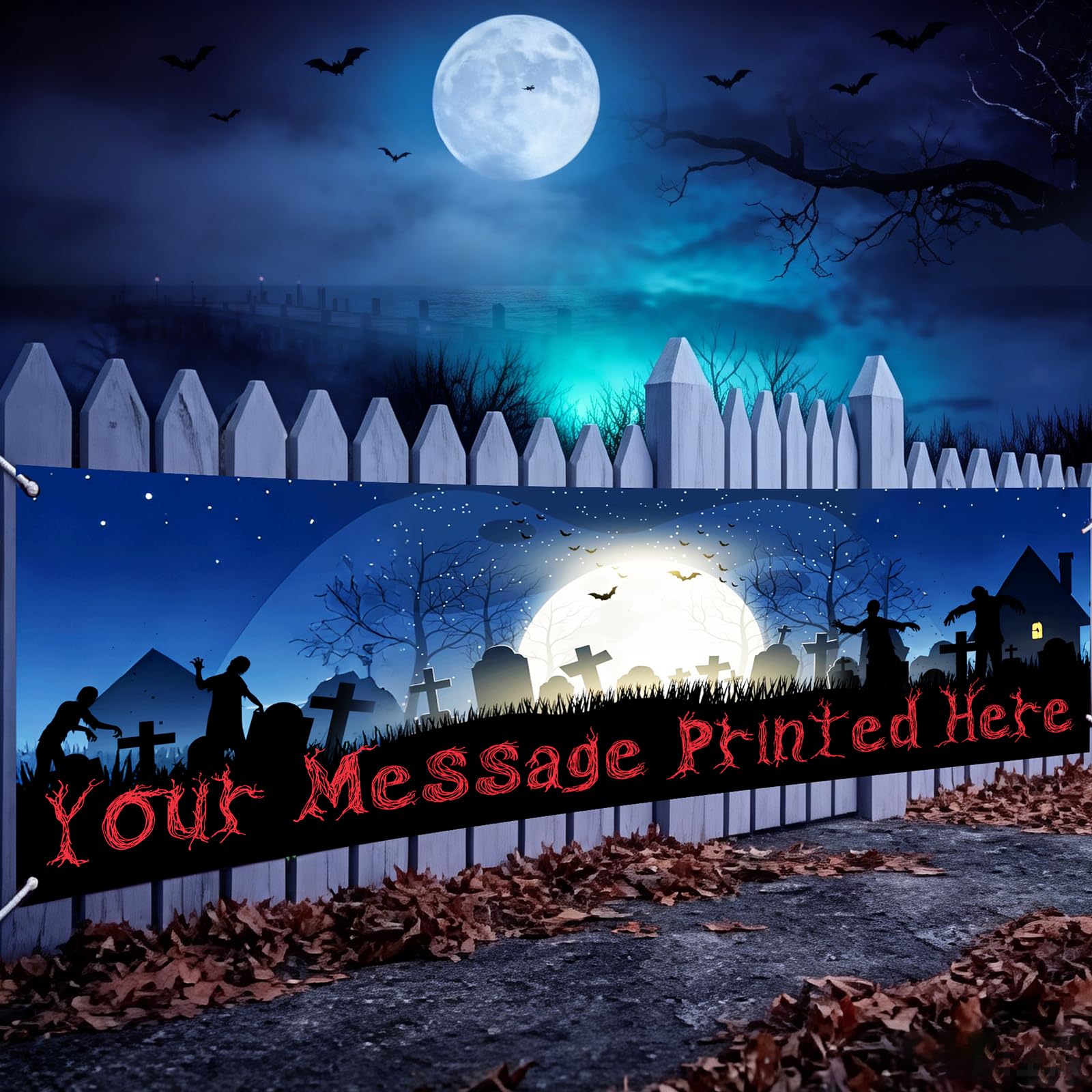 Personalised Halloween Banner Party Decoration, Any Text, Custom Halloween Banner Yard Decorations, Metal Round hole, Wear Resistant, Suitable for Outdoor Indoor Garden Party