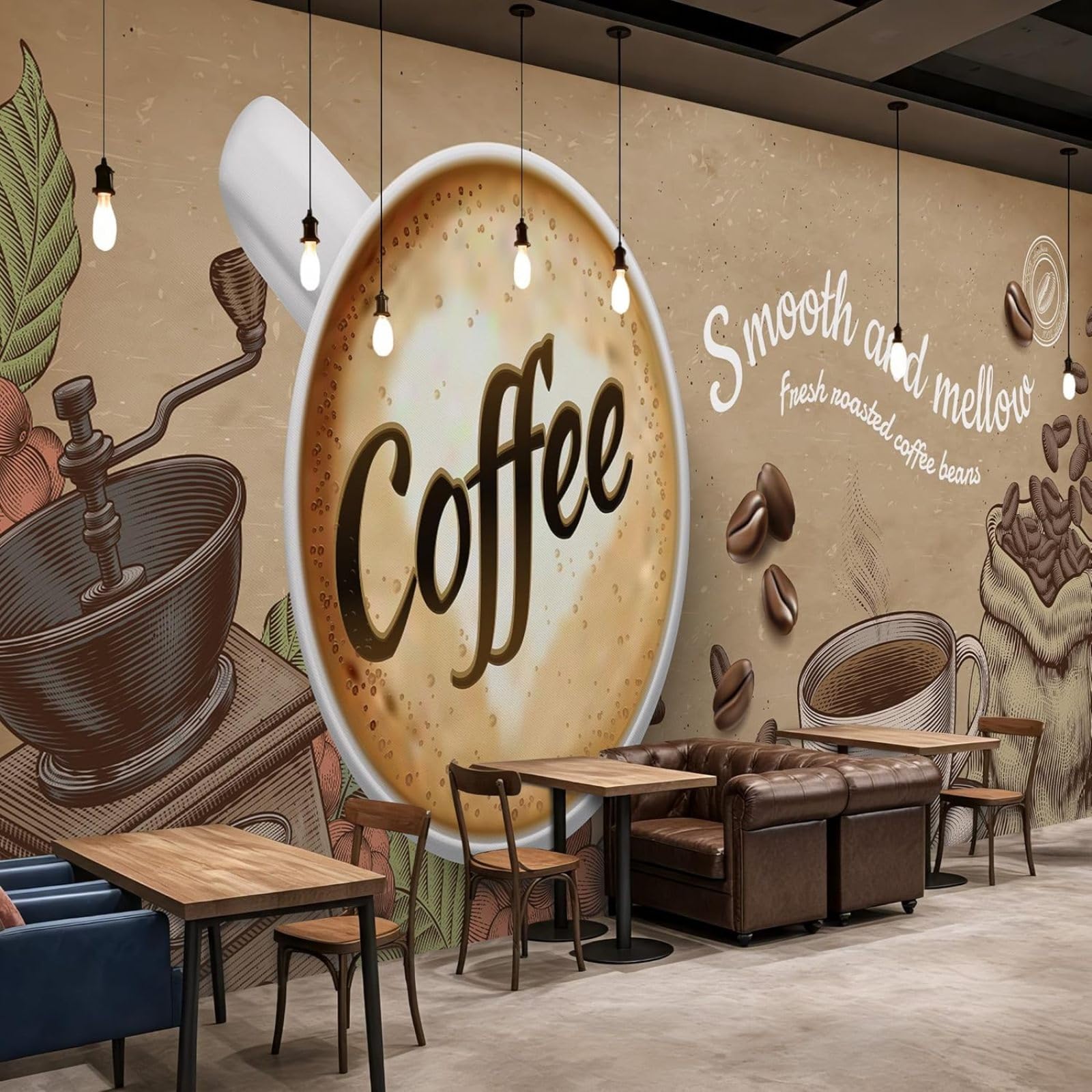 hgjdjhnf Photo Wallpaper Coffee Latte Cup Beans Café Kitchen Brown Beige Non-Woven ModernWallpaper Living Room BedroomDecoration Motif Wallpaper,200cmx140cmSticker - Background- Paintin