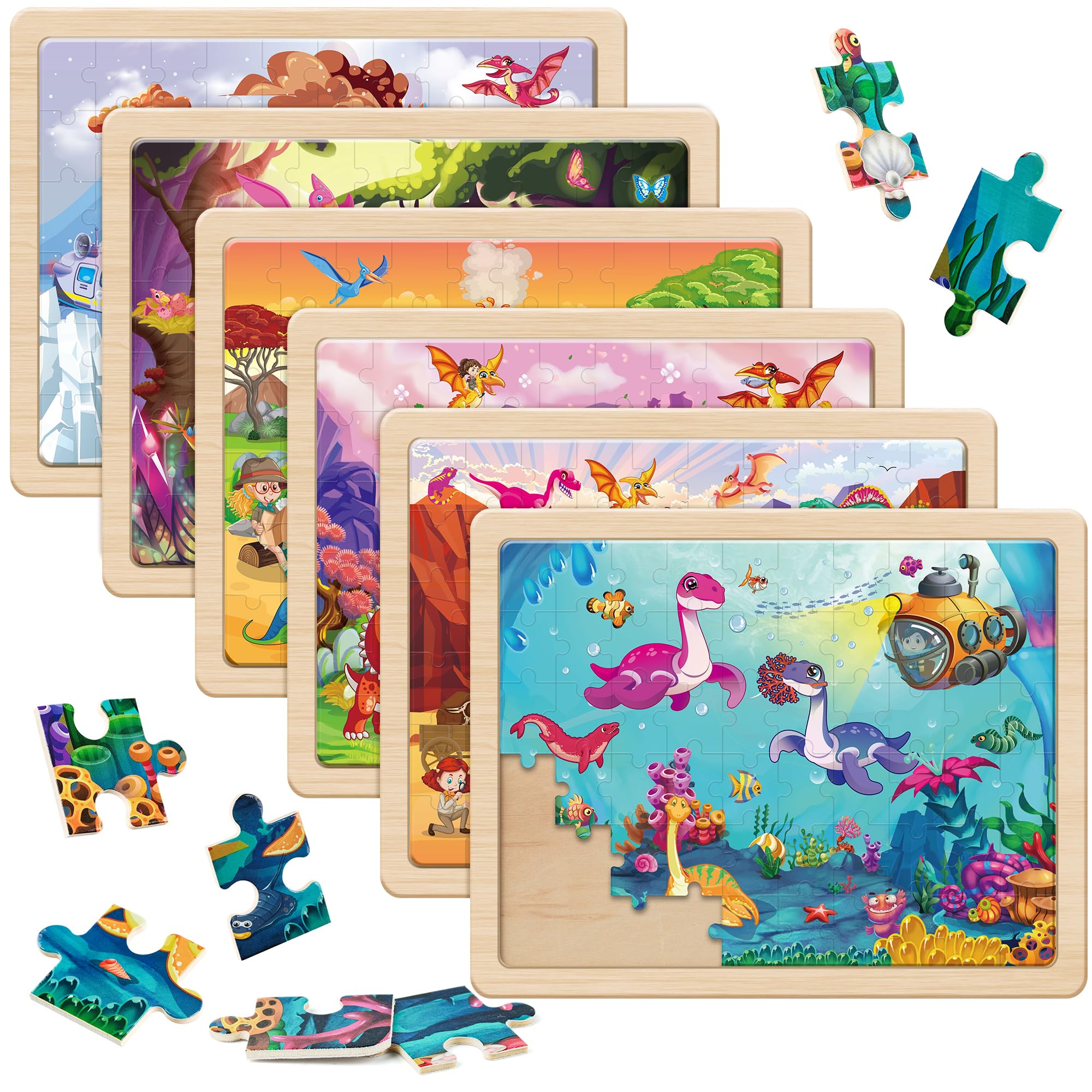 Amazon.com: SYNARRY Wooden Dinosaur Puzzles for Kids Ages 4-6, 6