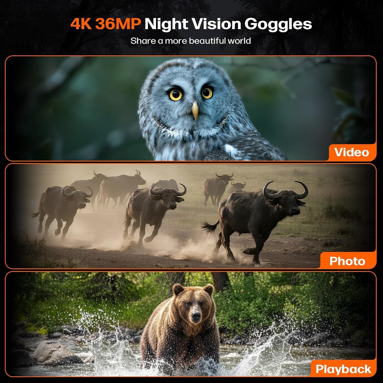 Nachtsichtgerät 4K 36MP Infrarot Nachtsicht Fernglas, 8X Digitaler Zoom Nachtsicht, 3000mAh Wiederaufladbares, 7-Stufiges Infrarot Nachtsichtfernglas mit Helmmontage & Kopfmontage für Camping