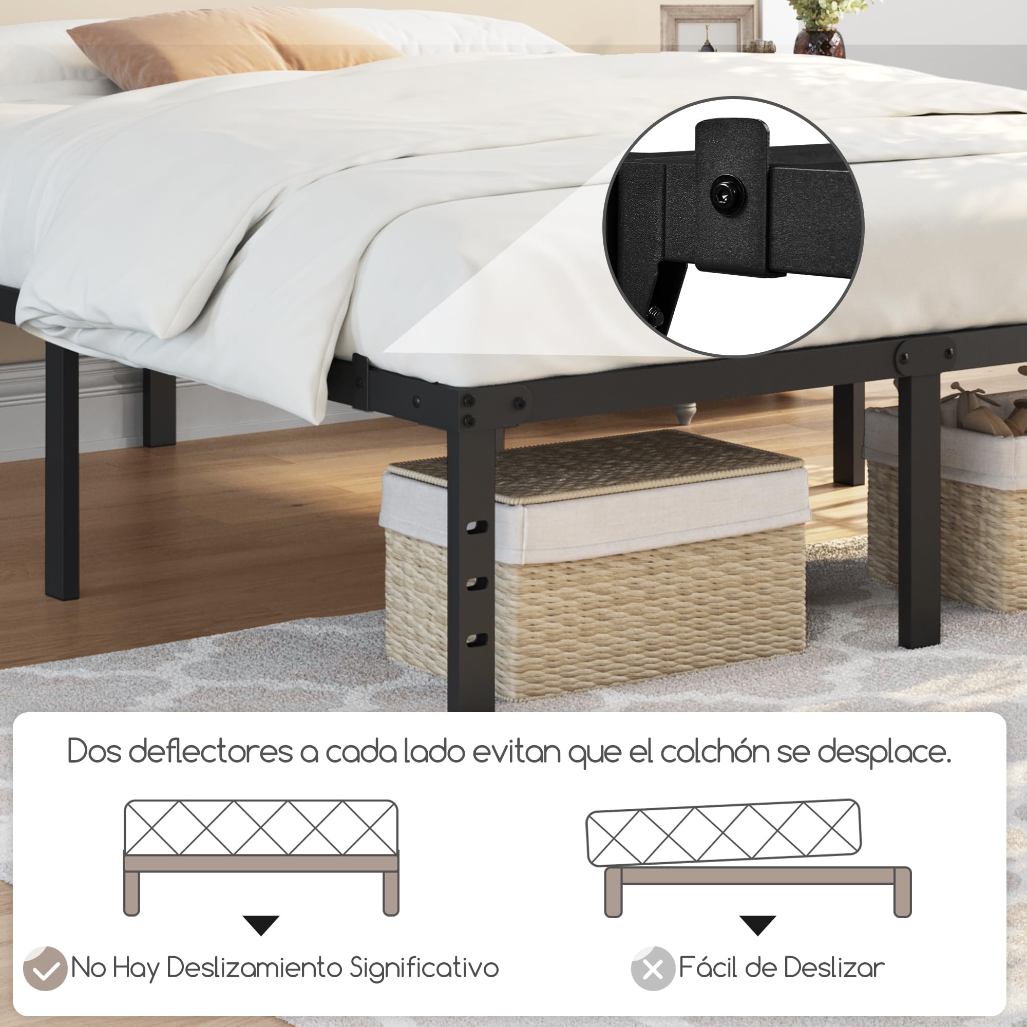 Yaheetech Bastidor de Cama Metálico 140x200x36cm Negro con Almacenamiento