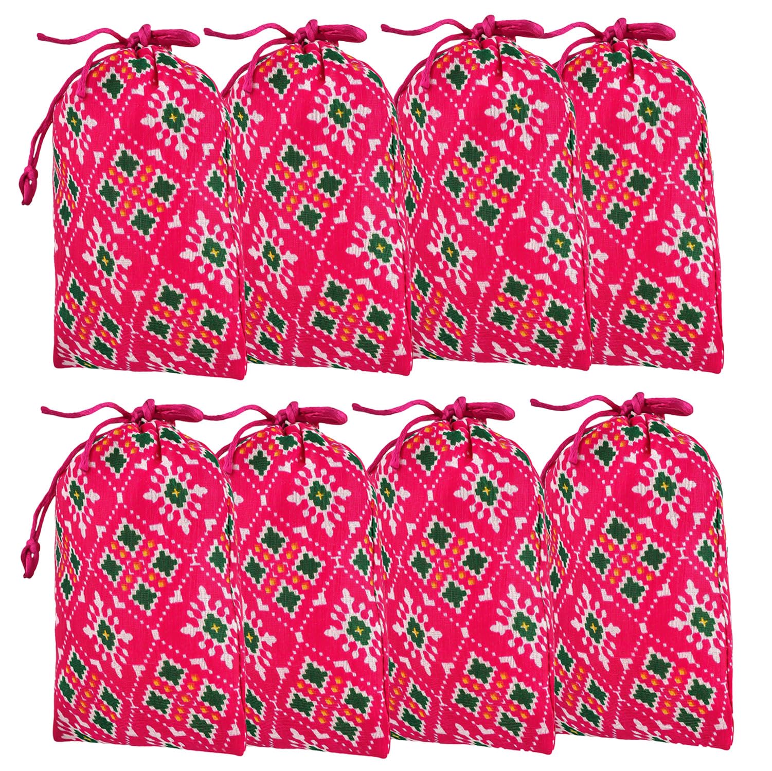 kuber industries Potli | Silk Wedding Potli | Drawstring Closure Potli | Wallet Potli | Christmas Gift Potli | Baby Shower Potli | Patola-Print Potli | Small | 5x7 Inch | Pack of 8 | Rani-picture-42