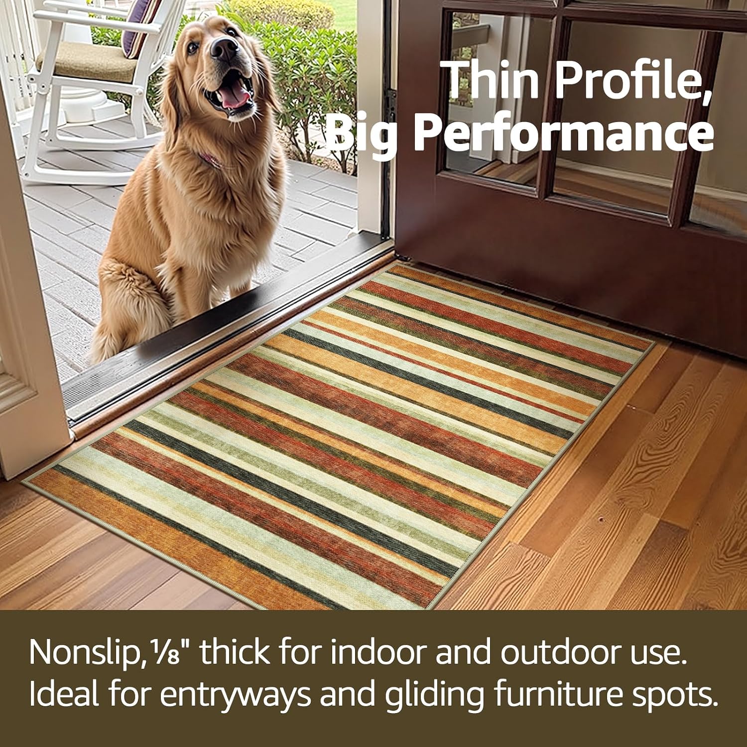 jinchan 5x7 Area Rug Modern Striped Washable Living Room Rug, Caramel Dusk image 5