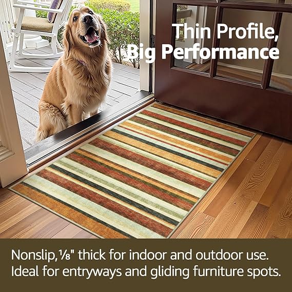 jinchan 2x3 Striped Rug for Entryway Washable Kitchen Rug, Caramel Dusk