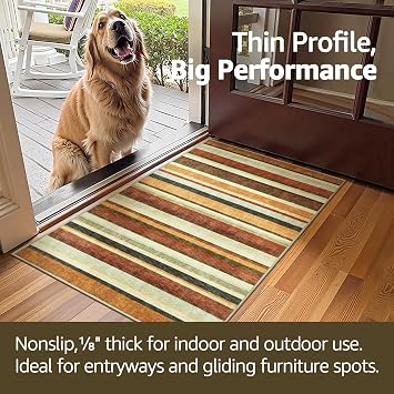 jinchan 2x3 Striped Rug for Entryway Washable Kitchen Rug, Caramel Dusk