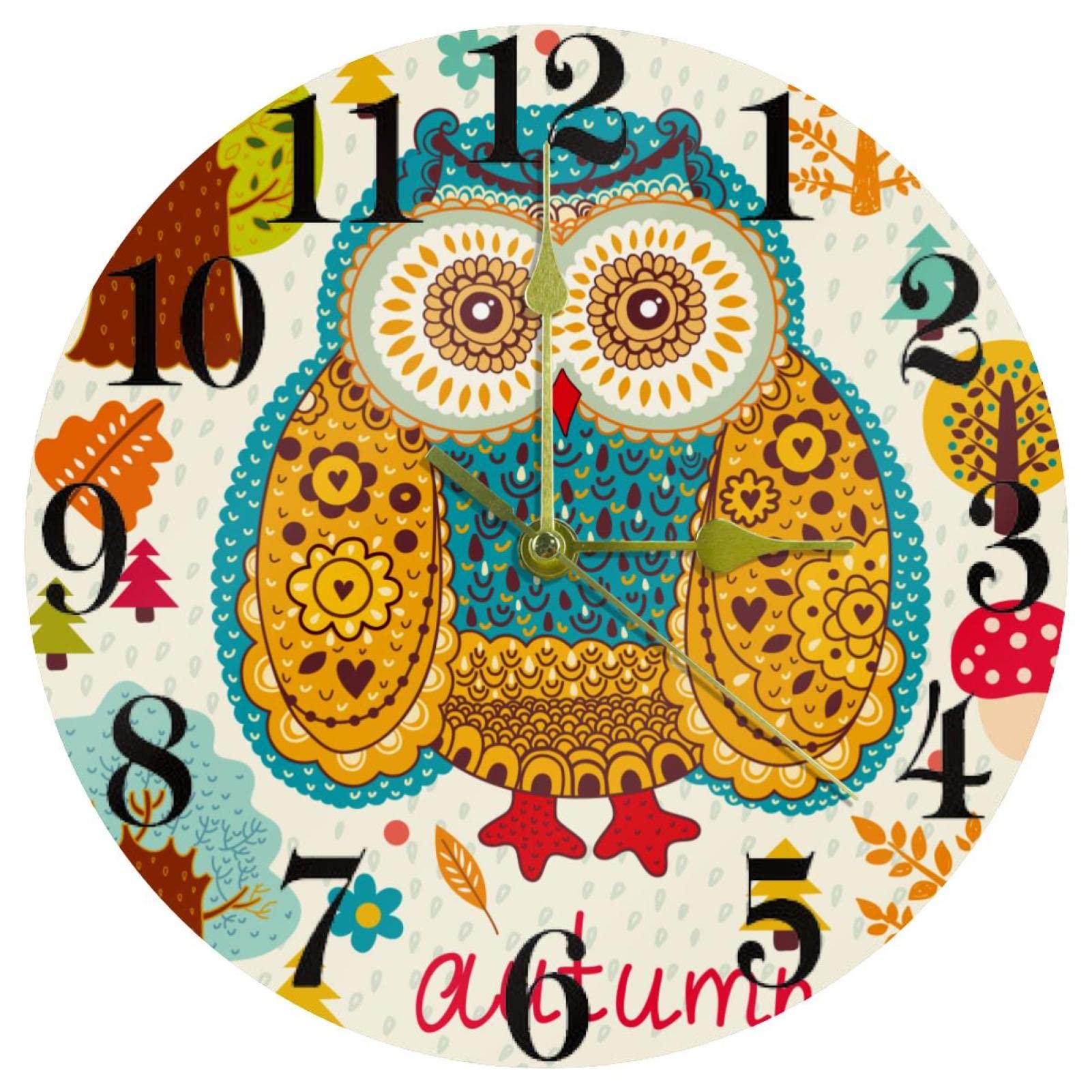Horloge murale à quartz pour école et maison avec motif de hibou décoratif