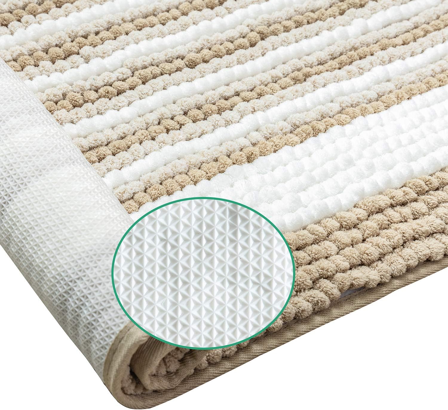 Ashler Chenille Bathroom Rug, Non Slip Machine Washable Bathmat, Ultra Soft Luxury Shower Rugs, Dry Fast Water Absorbent Carpets for Bathtub and Shower Floor, Beige White 20 x 30 inches