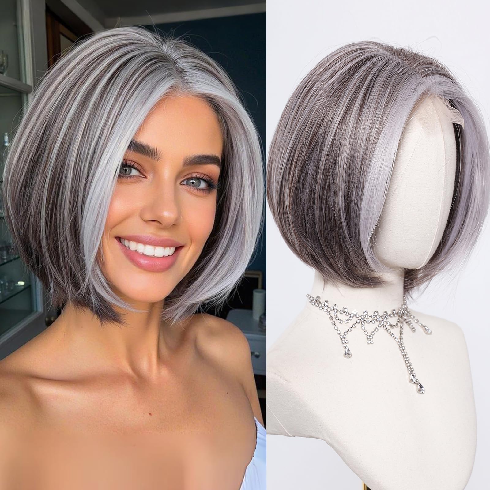 Amazon.com : testar Grey Mixed White Wig for Women Short Salt and
