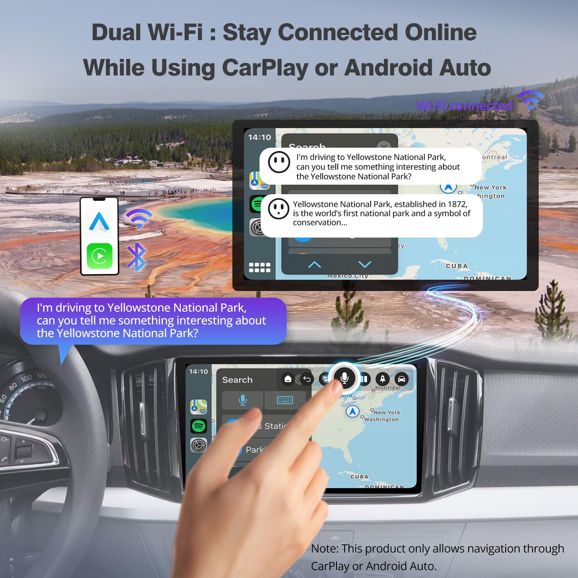 Wireless Carplay/Android Auto Adapter Car AI Box - Macht CP/AA Kabellos Dual-Wi-Fi 2.4G/5G, GPS, OBDII, OTA, 256GB, Carplay Wireless Adapter mit YouTube/Netflix, DriveChat KI (ChatGPT)