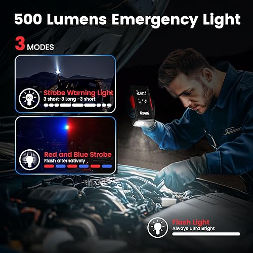 Miniatura 9 de J26 Arrancador portátil para automóvil con compresor de aire, 3500A 12V amplificador de batería de coche (todo a gas y motores diesel de hasta 6.0