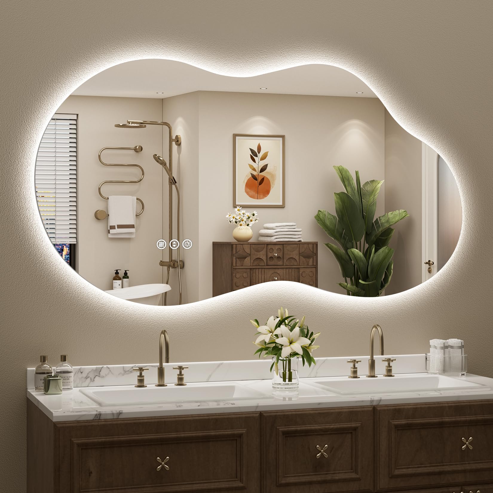 48x26 Irregular LED Bathroom Mirror with Lights Backlit