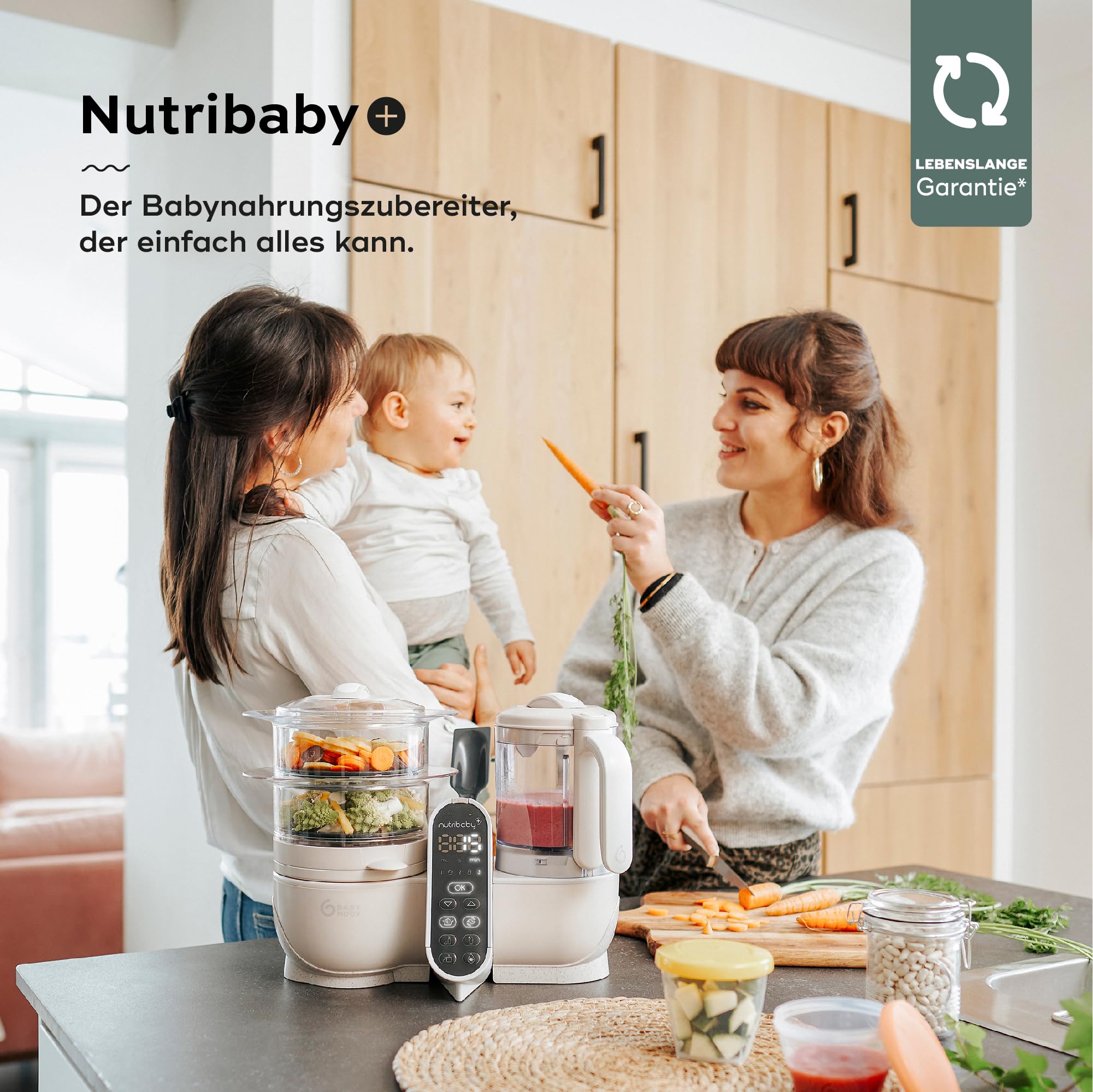 Babymoov Nutribaby Plus Mineral Beige Babynahrungszubereiter 2200ml + Babybols Aufbewahrungsbehälter 15-teilig