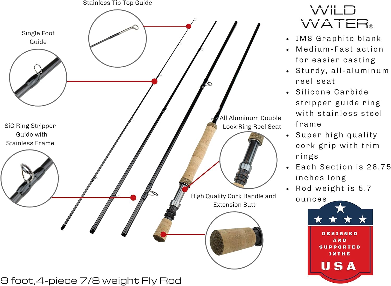 Wild Water Fly Fishing 9 Foot, 4-Piece, 7/8 Weight Fly Rod Deluxe Complete Fly Fishing Rod and Reel Combo Starter Package with Saltwater Flies : Sports & Outdoors