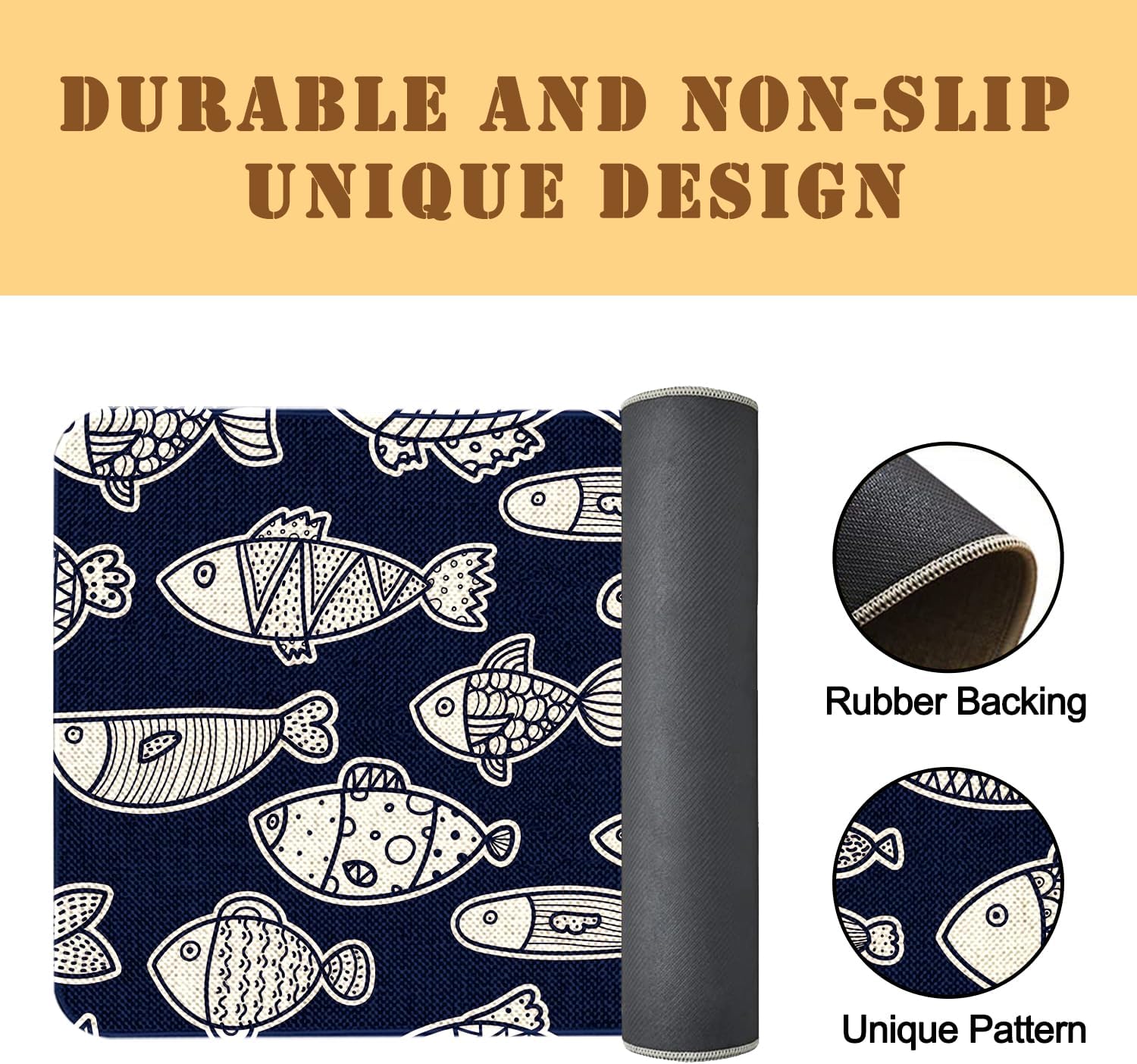 Mloabuc Yellow Fish Decorative Kitchen Mats Set of 2, Anti Fatigue Waterproof Stain Resistant Floor Rug Non Slip Cushioned Floor Mat - 17x29 and 17x47 Inch