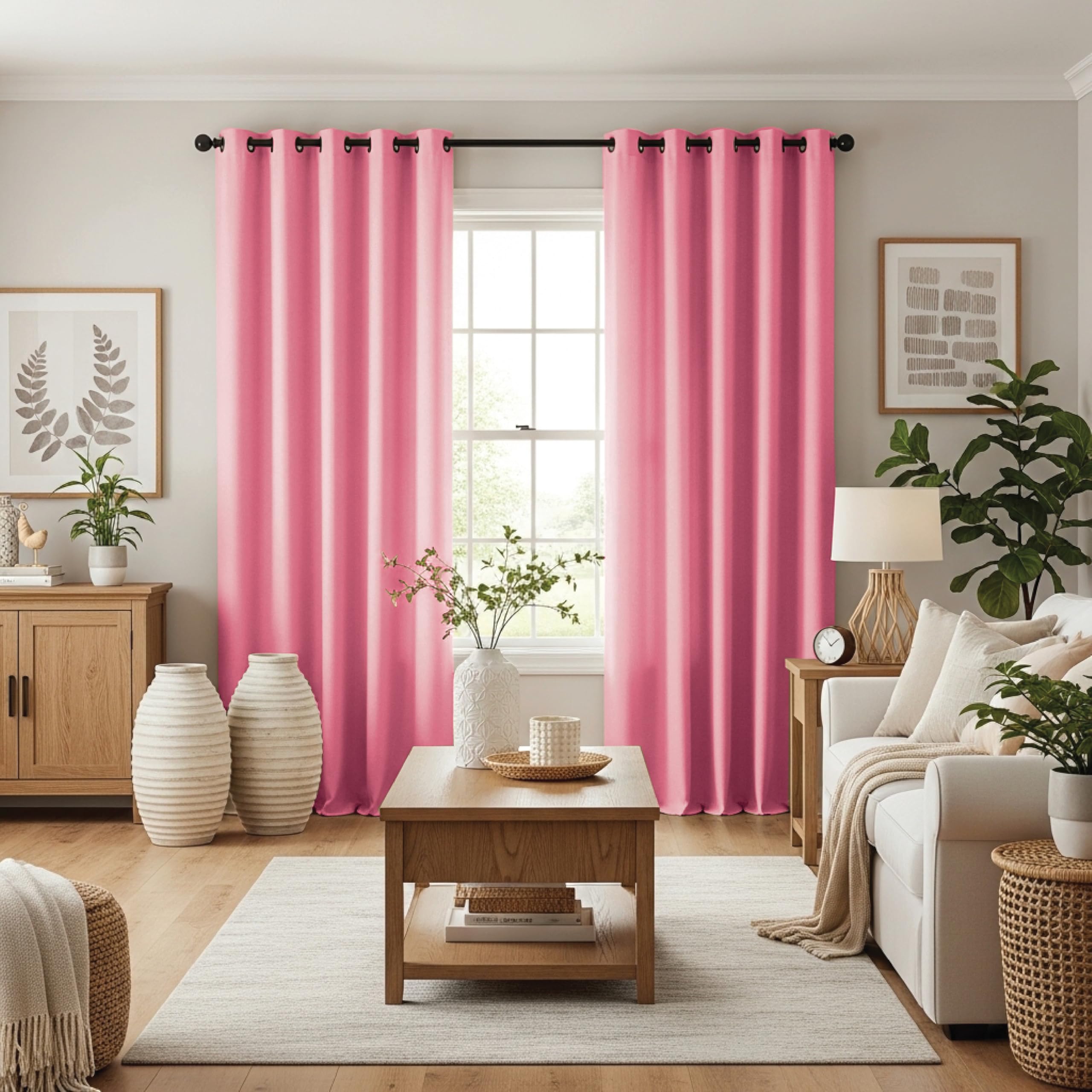 Ev Dekor® EVCRTN01 Thermal Blackout Curtains for Bedroom, Offices, Hotels Windows 46"(116cm) Wide X 54"(137cm) Long, Pink - 2 Panels with Tie Backs