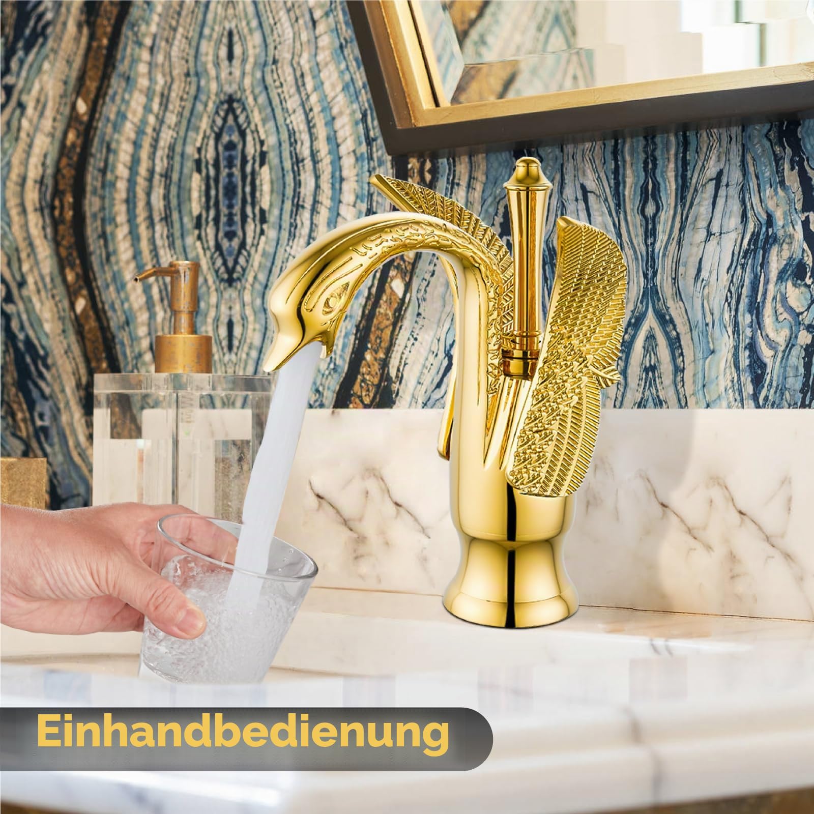 Waschbeckenarmatur, Schwanenform, Einhandgriff, Einloch, Waschtischmischer, Deckmontage, Vogelarmaturen, poliertes Gold