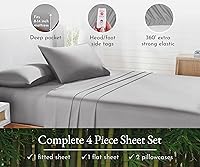 Vista 3 de California Design Den Juego de sábanas de rayón de bambú tamaño matrimonial, sábanas refrescantes de lujo con bolsillos profundos, satén suave, Gris