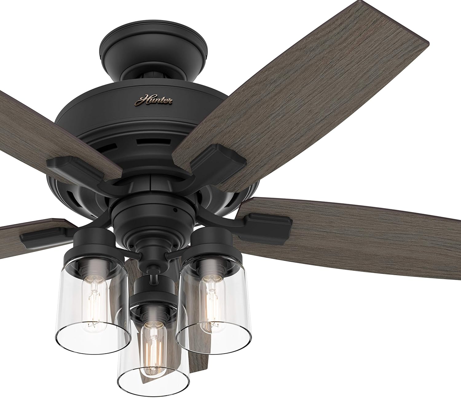 Hunter Fan 44 inch Casual Matte Black Indoor Ceiling Fan with Light Kit and Remote Control (Renewed)