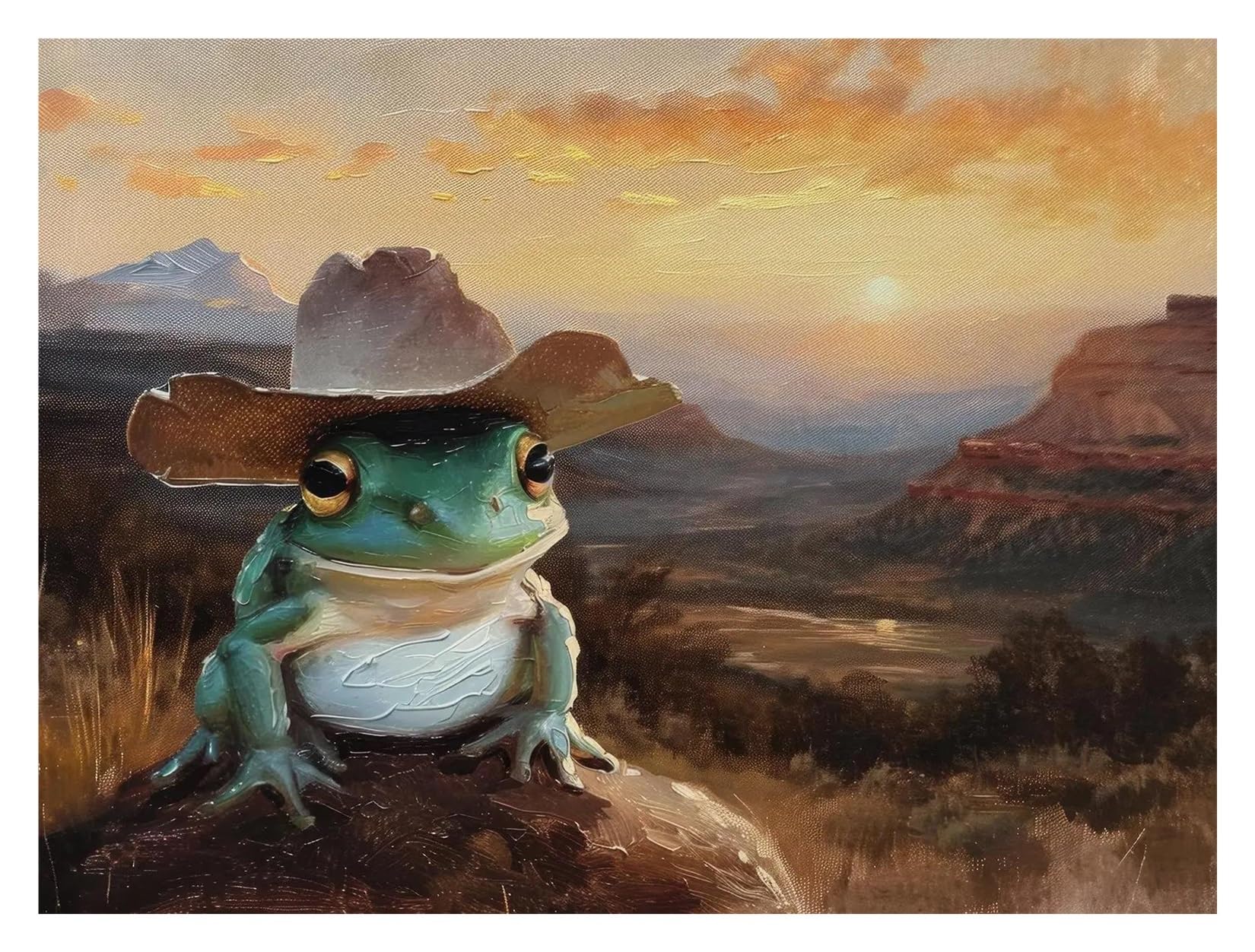 Xenite I Wall Art Canvas Prints Whimsical Funny Cowboy Frog Oil Posters Trendy Wild Cats West Prints Canvas Painting Wall Art Pictures Home Room Decor(,50X70cm)