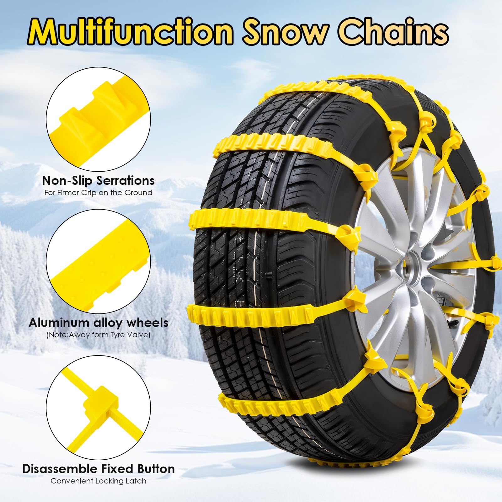 Ninonly Catene da Neve Universali - 12Pcs Facili da Montare per Vetture, SUV, Gomme Auto Tire Larghezza 165mm - 295mm