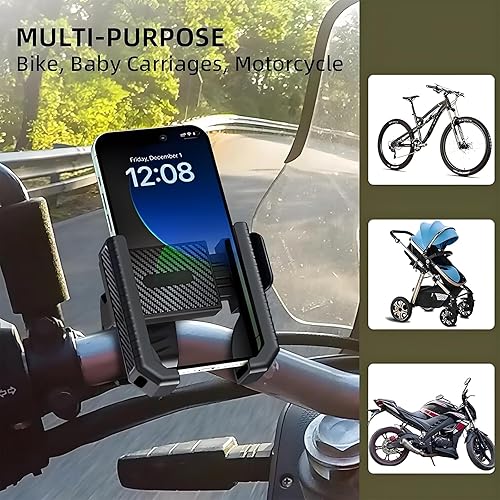 Miniatura 2 de Soporte para teléfono de bicicleta, abrazadera para manillar de motocicleta con liberación con una sola mano y bloqueo rápido, rotación de 360