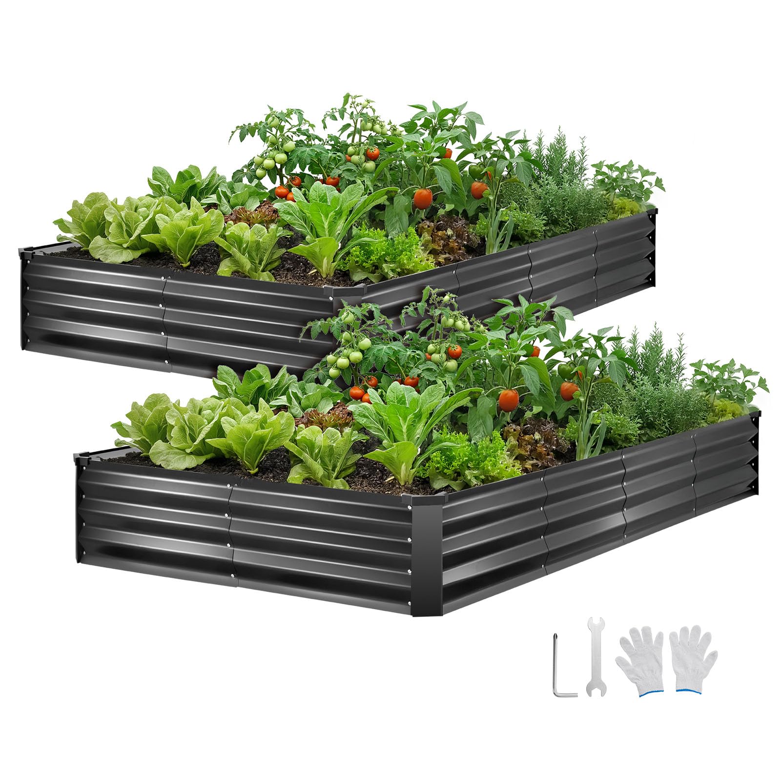 VEVOR 2 szt. Ocynkowana metalowa podwyższona donica 2400 x 1200 x 300 mm, rabata ogrodnicza prostokątna metalowa podwyższona donica na zewnątrz donica rośnie kwiaty warzywa rośliny ogród warzywny