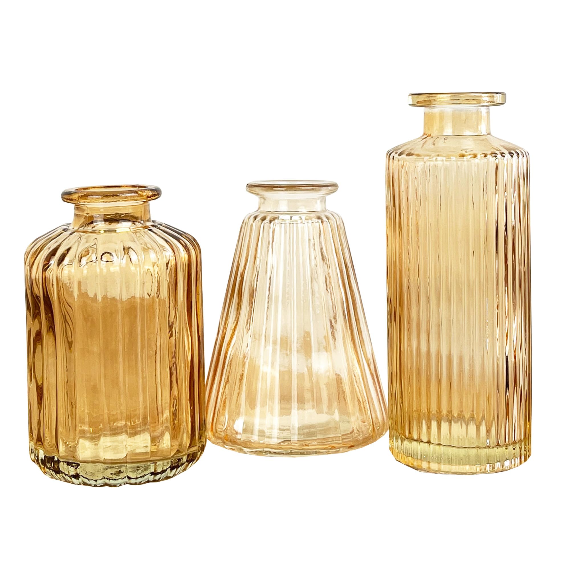 Alfie Francis Amber Set Of 3 Mini Small Glass Bud Vases Flowers Stems Vintage Wedding Table