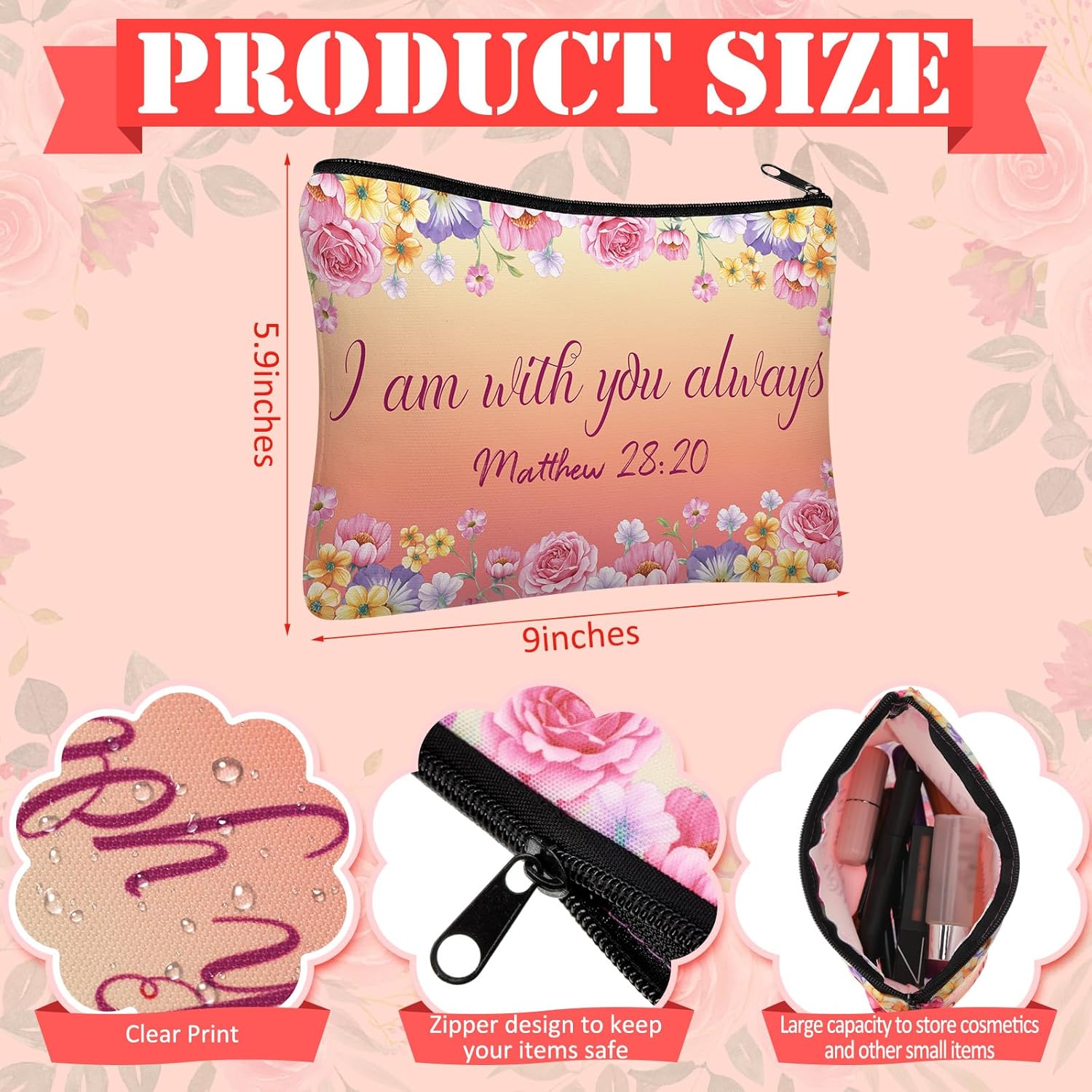 Pinkunn 16 Pcs Valentines Canvas Makeup Bags Bulk Inspirational Christian Women Religious Galentine Gifts Inspirational Bible Verse Pencil Pouch Makeup Bags with Zipper for Travel(Bible) - Image 3