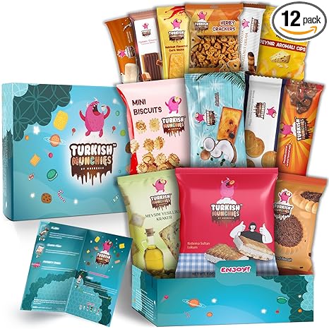 Midi International Food Hamper | Premium Exotic Foreign Foods | Unique Hampers & Gourmet Gift for Men and Women | American Alike Retro Turkish Foods | 12 Full-Size + 1 Bonus Snacks