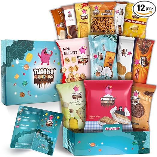 Midi International Food Hamper | Premium Exotic Foreign Foods | Unique Hampers & Gourmet Gift for Men and Women | American Alike Retro Turkish Foods | 12 Full-Size + 1 Bonus Snacks