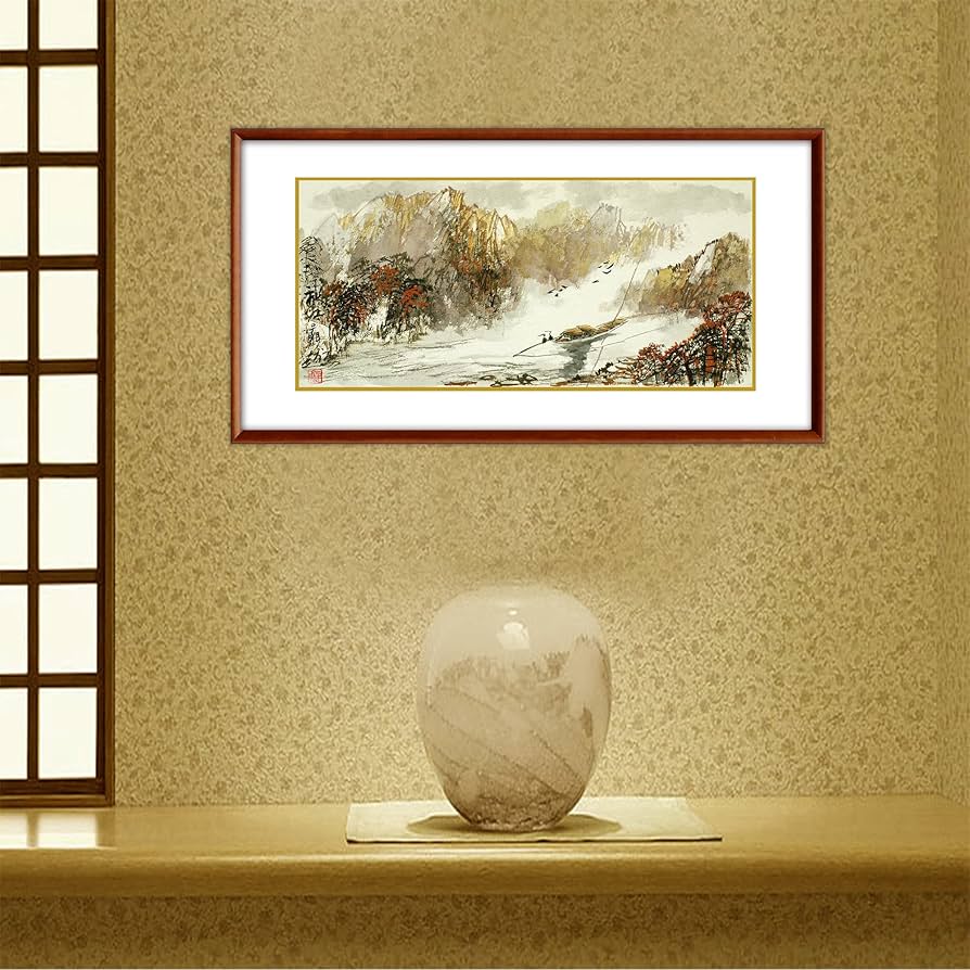 水墨画　桂林山水　純足金　額入り　中国美術　風景画　アート　コレクション　古美術 水墨画 桂林山水 純足金 額入り 中国美術 風景画 アート