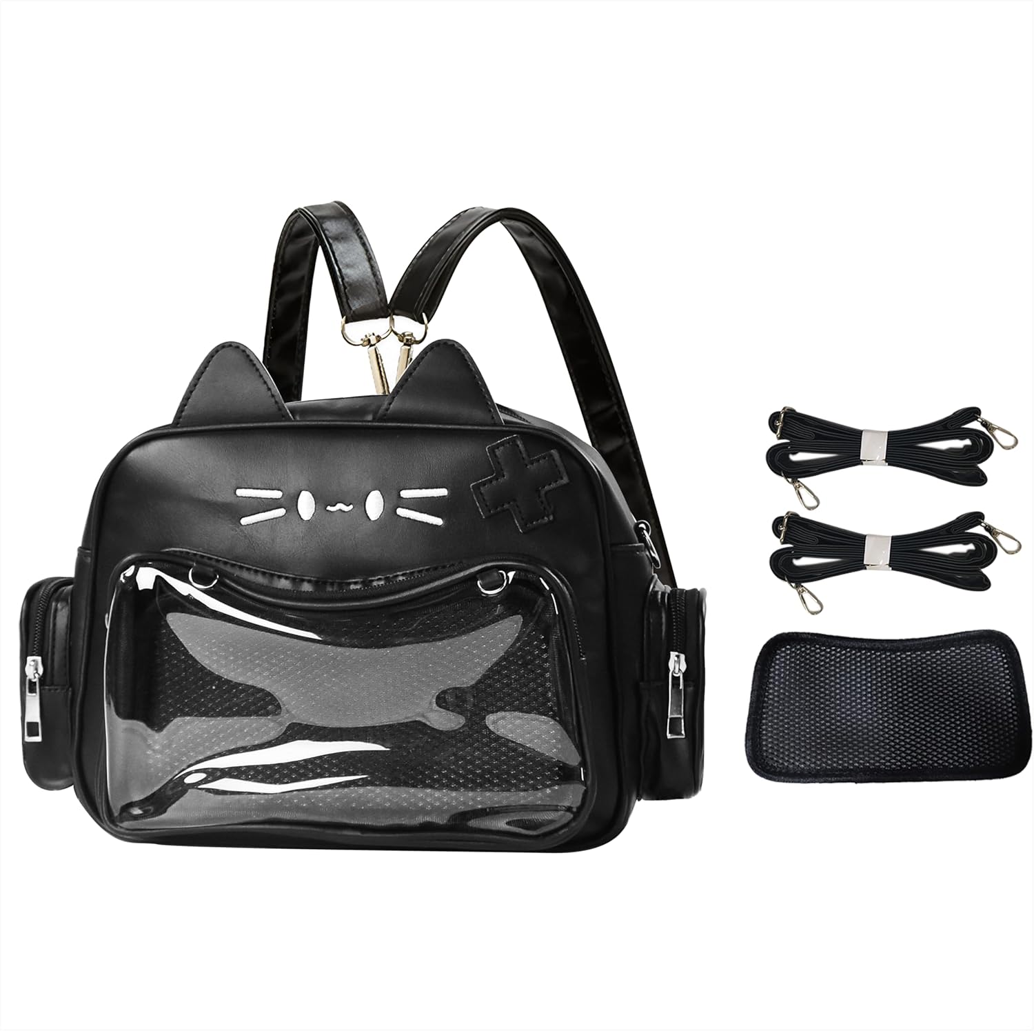 Kawaii Ita Bag Cat Backpack Y2k Girl Japanese School Bag Anime Shoulder Crossbody with Pin Display (Black)